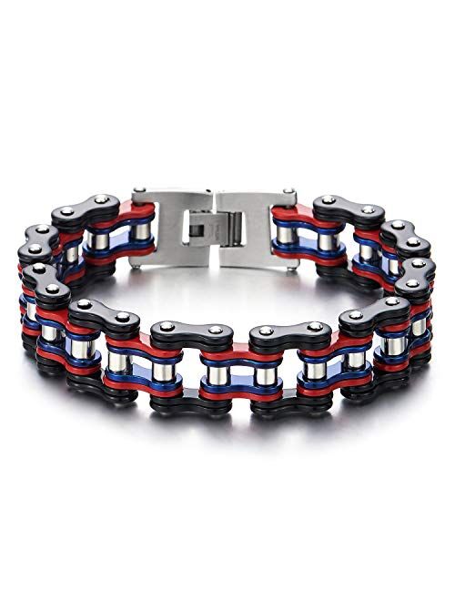 COOLSTEELANDBEYOND Masculine Mens Bike Chain Bracelet of Stainless Steel Two-Tone Polished