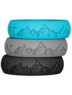5starzz Premium Quality Fashion Silicone Wedding Ring for Men and Women, Rubber Wedding Band, Practical and Beautiful Mountains Design Inspired by Nature, 8 or 6 mm Wide,