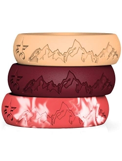 5starzz Premium Quality Fashion Silicone Wedding Ring for Men and Women, Rubber Wedding Band, Practical and Beautiful Mountains Design Inspired by Nature, 8 or 6 mm Wide,