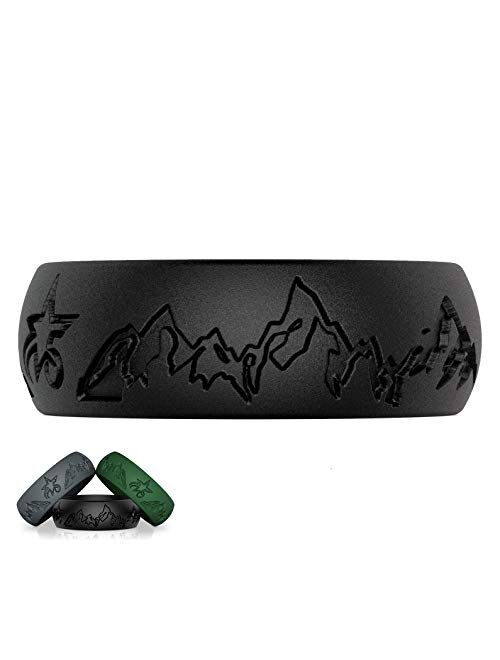 5starzz Premium Quality Fashion Silicone Wedding Ring for Men and Women, Rubber Wedding Band, Practical and Beautiful Mountains Design Inspired by Nature, 8 or 6 mm Wide,