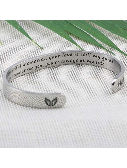 Joycuff In Memory of Mom Dad Memorial Gifts for Loss of Mother Dad Grandma Grandpa Hushband Brother Sister loss of loved one Memorial Bracelet Grief Jewelry Sympathy Cuff