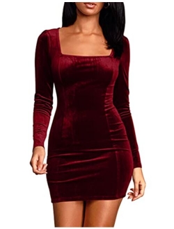 cailami Women's Bodycon Long Sleeve Velvet Elegant Mini Homecoming Party Dresses