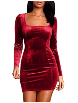 cailami Women's Bodycon Long Sleeve Velvet Elegant Mini Homecoming Party Dresses