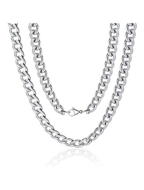 M Mooham 5MM 7MM 8MM 9MM 10MM 12MM Black Silver Gold Plated Stainless Steel Cuban Link Chain Necklace for Men Women 16-36 Inch