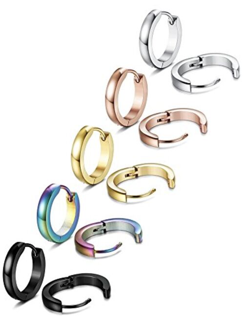 FIBO STEEL 5 Pairs Stainless Steel Hoop Earrings for Men Women Huggie Earrings 13-20MM Available