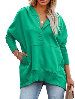 Womens Casual Long Sleeve Lapel Zipper Sweatshirt Drawstring Loose Pullover Tops