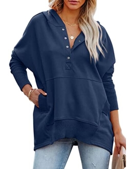 Womens Casual Long Sleeve Lapel Zipper Sweatshirt Drawstring Loose Pullover Tops