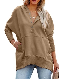 Womens Casual Long Sleeve Lapel Zipper Sweatshirt Drawstring Loose Pullover Tops