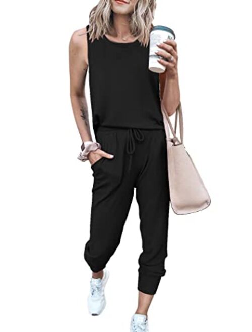 PRETTYGARDEN Women’s Two Piece Outfit Sleeveless Crewneck Tops With Sweatpants Active Tracksuit Lounge Wear