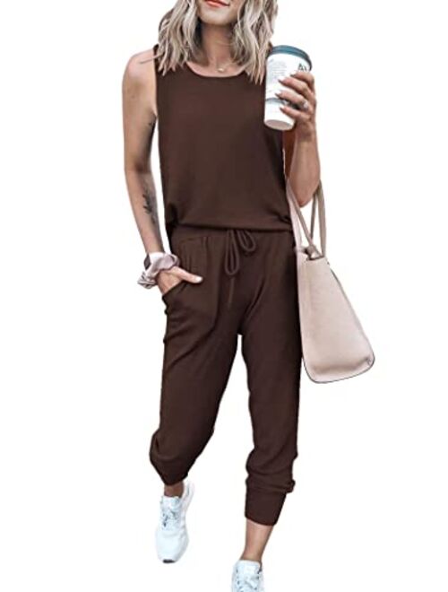 PRETTYGARDEN Women’s Two Piece Outfit Sleeveless Crewneck Tops With Sweatpants Active Tracksuit Lounge Wear