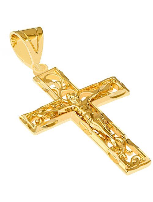 LIFETIME JEWELRY Large Filigree Crucifix Cross Necklace for Men & Women 24k Gold Plated