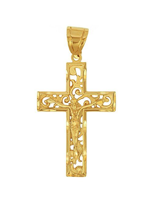 LIFETIME JEWELRY Large Filigree Crucifix Cross Necklace for Men & Women 24k Gold Plated