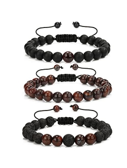 MengPa Beads Bracelets Mens Lava Rock Stone Beaded Anxiety Essential Oil Volcanic Bracelet Set