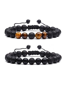 MengPa Beads Bracelets Mens Lava Rock Stone Beaded Anxiety Essential Oil Volcanic Bracelet Set