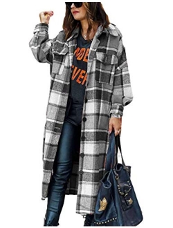 Omoone Women's Oversized Mid Long Flannel Shirt Jacket Shacket