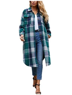 Omoone Women's Oversized Mid Long Flannel Shirt Jacket Shacket