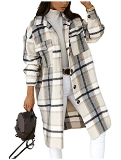 Omoone Women's Classic Flannel Oversized Mid Long Shacket Jacket with Pockets