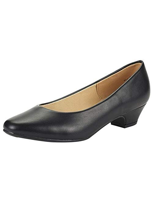 DREAM PAIRS Women's Mila Low Chunky Heel Pump Shoes