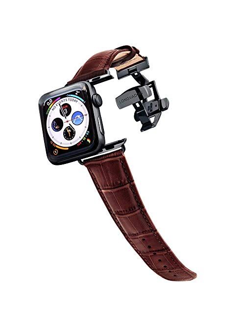 Longvadon Leather Luxury Apple Watch Bands for Men - Compatible with Apple Watch Series 1-7 (42, 44 & 45MM) - Genuine Apple Watch Leather Band - Caiman Series - Mahogany 