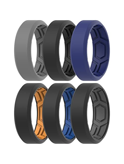 ThunderFit Men Breathable Air Grooves Silicone Wedding Ring Wedding Bands - 7 Rings / 4 Rings / 1 Ring