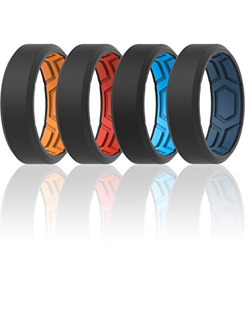 ThunderFit Men Breathable Air Grooves Silicone Wedding Ring Wedding Bands - 7 Rings / 4 Rings / 1 Ring