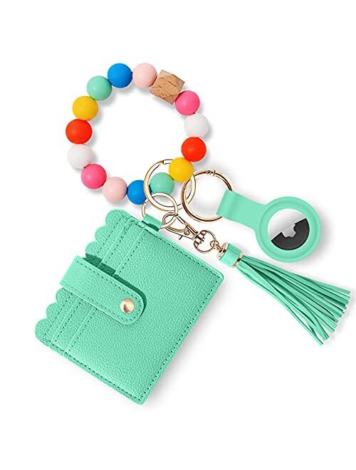 Doageas Silicone Bracelet Keychain for Women with wristlet , Airtag Case and Wallet Multi Color