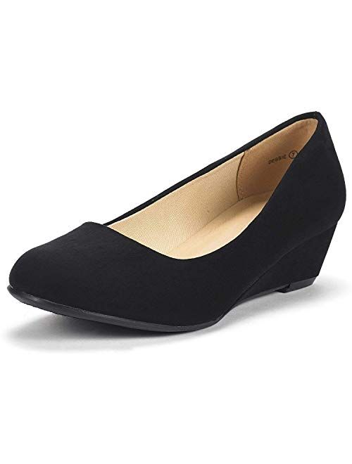 DREAM PAIRS Women's Debbie Mid Wedge Heel Pump Shoes