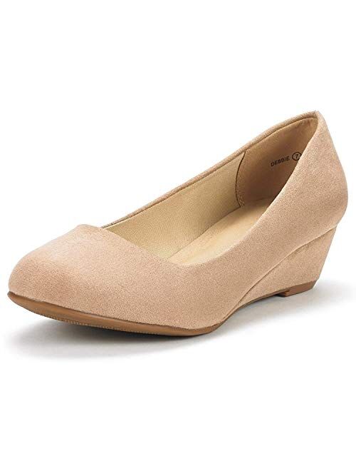 DREAM PAIRS Women's Debbie Mid Wedge Heel Pump Shoes