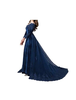 ANGELA Women's V Neck Long Sleeves Formal Mermaid Velvet Evening Dress with Beading