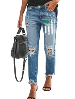 Sidefeel Women's Loose Boyfriend Jeans Stretchy Ripped Distressed Denim Pants S-2XL