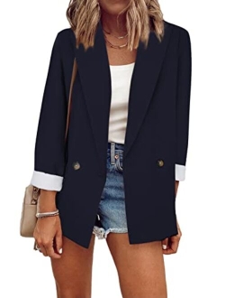 Sidefeel Women Casual Blazers Open Front 3/4 Sleeve Ruched Cardigan Work Office Suit Jacket