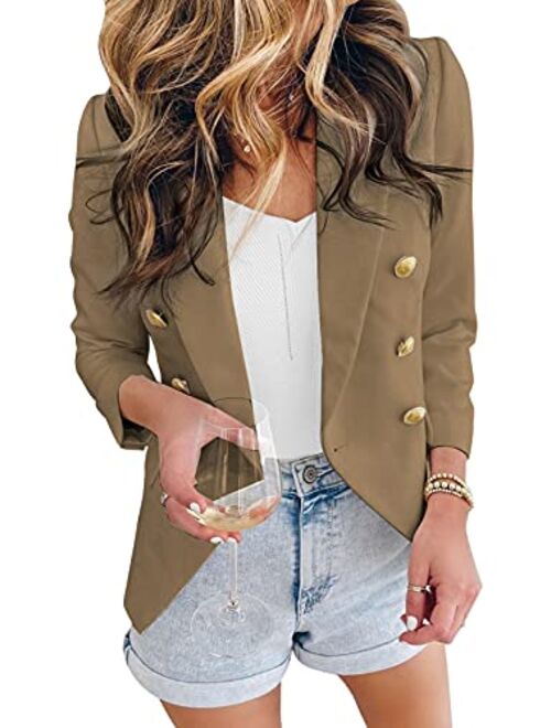 Sidefeel Women Casual Blazers Open Front 3/4 Sleeve Ruched Cardigan Work Office Suit Jacket