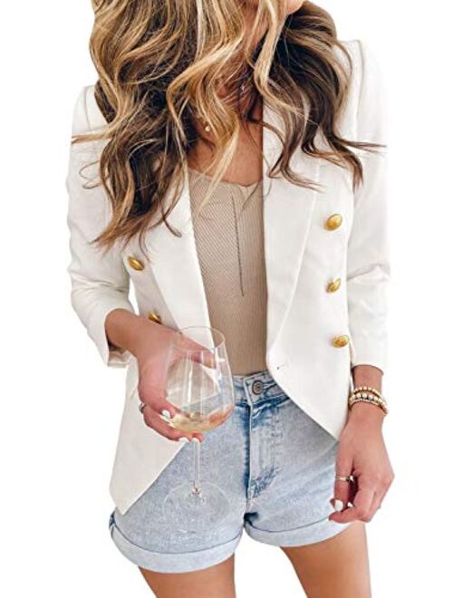 Sidefeel Women Casual Blazers Open Front 3/4 Sleeve Ruched Cardigan Work Office Suit Jacket