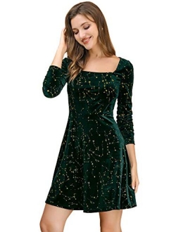 Women's Stars Square Neck Vintage Velvet Mini Dress