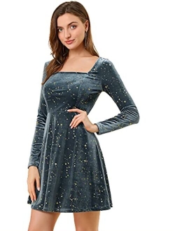 Women's Stars Square Neck Vintage Velvet Mini Dress