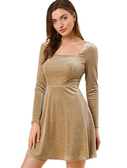 Women's Stars Square Neck Vintage Velvet Mini Dress