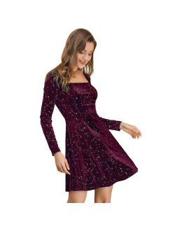 Women's Stars Square Neck Vintage Velvet Mini Dress