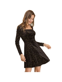 Women's Stars Square Neck Vintage Velvet Mini Dress