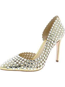 Women's Preppi Crystal Rhinestone Pointed Toe Stiletto Heel Pump