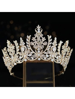 Aoligrace Luxury Big CZ Cubic Zirconia Queen Tiaras and Crowns for Wedding Pageant Large Tall Quinceanera Bridal Hair Accessories Gifts for Women HG0165 (Rose Gold)