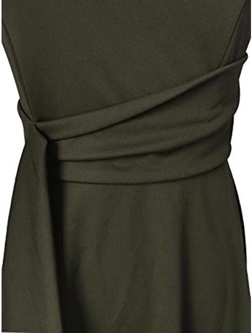 Fenjar Women's Elegance Audrey Hepburn Style Ruched Dress Round Neck 3/4 Sleeve Swing Midi A-line Dresses