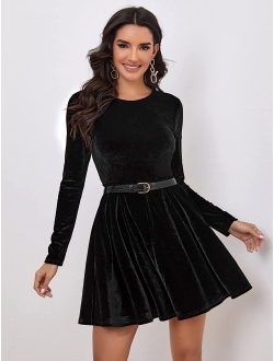 Women's Elegant Velvet Long Sleeve A Line Swing Short Party Dress