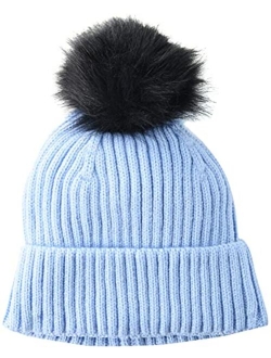 Women's Ribbed Beanie with Faux Fur Pom