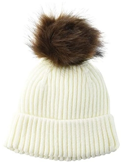 Women's Ribbed Beanie with Faux Fur Pom