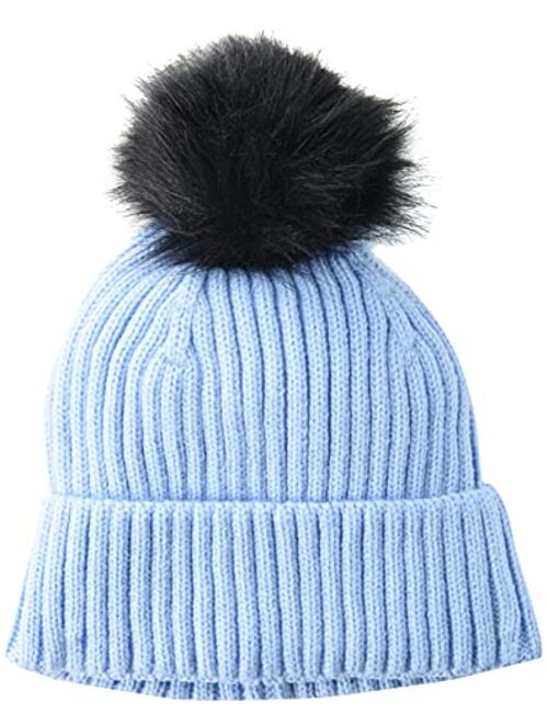 Amazon Essentials Women's Ribbed Beanie with Faux Fur Pom