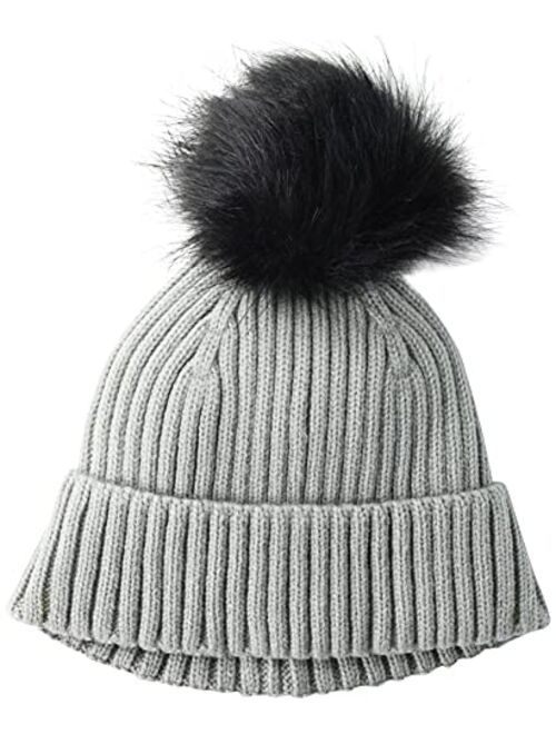 Amazon Essentials Women's Ribbed Beanie with Faux Fur Pom