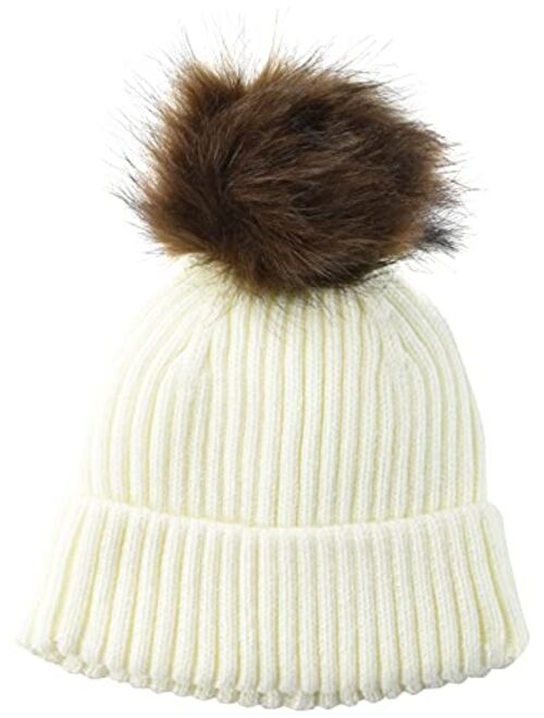 Amazon Essentials Women's Ribbed Beanie with Faux Fur Pom