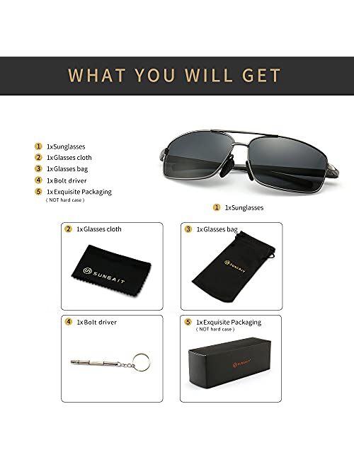 SUNGAIT Ultra Lightweight Rectangular Polarized Sunglasses UV400 Protection