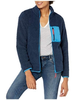 Women's Sherpa Long Sleeve Mock Neck Full-Zip Jacketwith Woven Trim