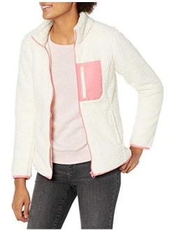 Women's Sherpa Long Sleeve Mock Neck Full-Zip Jacketwith Woven Trim